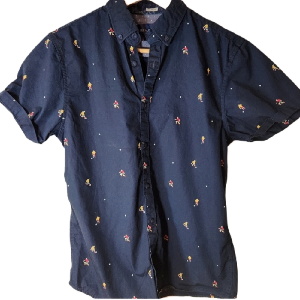 Navy soccer button up tee‎ shirt steel and jelly 100% cotton